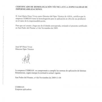 Certificado homologación técnica imperbealizaciones