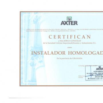 Certificado instalador homologado Axter