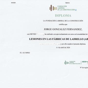 Certificado curso lesiones fábricas de ladrillo